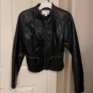 Faux black leather motorcycle jacket